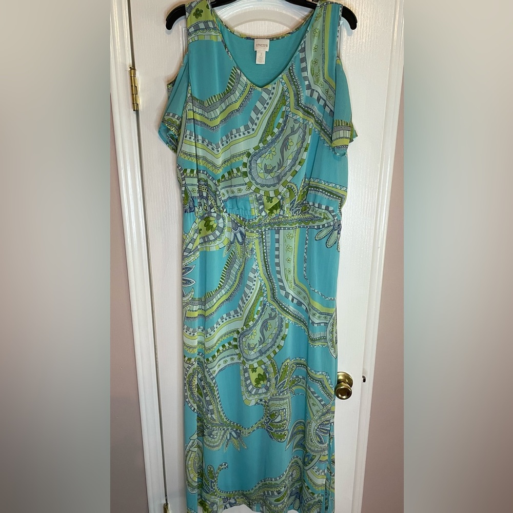 Chico's Vibrant Blue and Green Maxi Dress